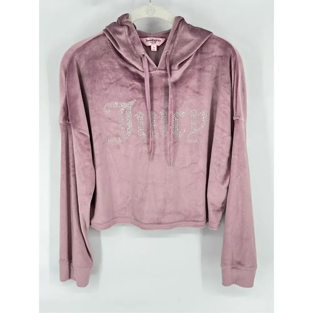 Juicy Couture Super Soft Big Bling Velour Cropped Hoodie Purple Size Medium 90's